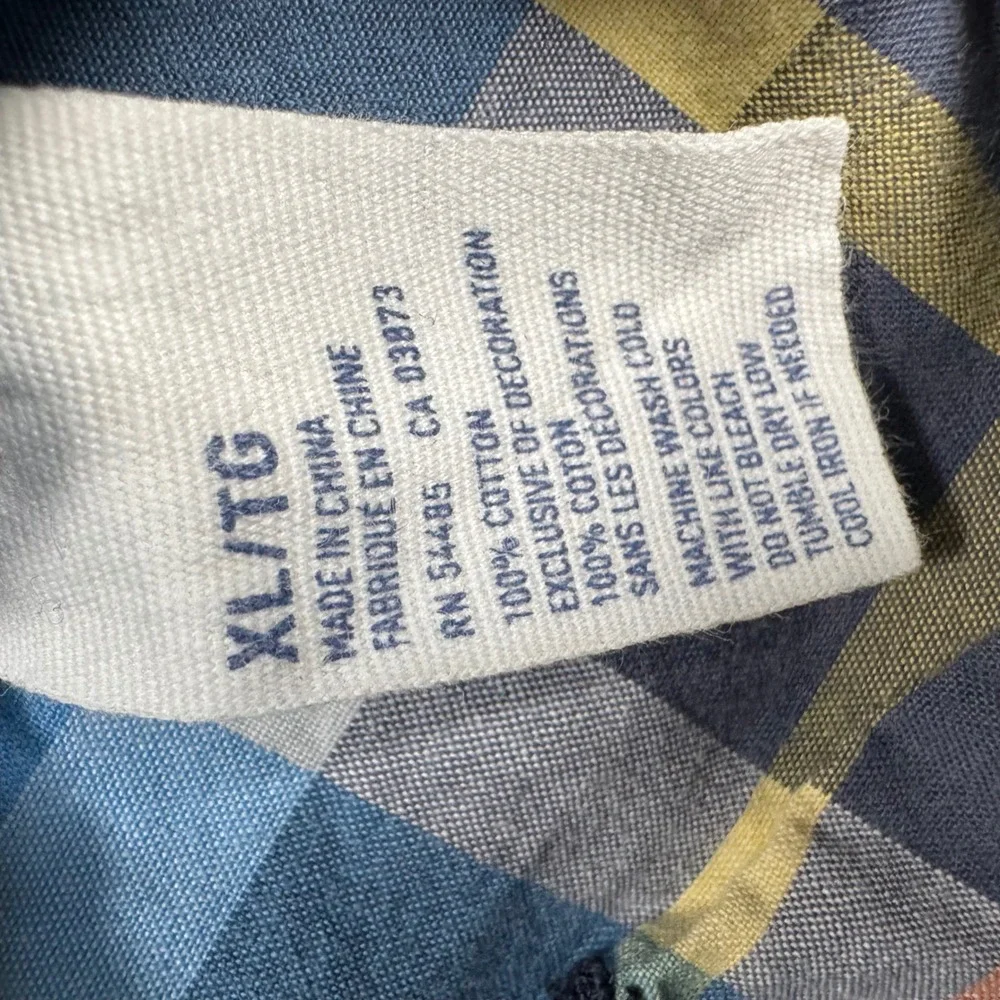 American Eagle Plaid Shirt Mens XL Blue Vintage Fit Short Sleeve Button Down